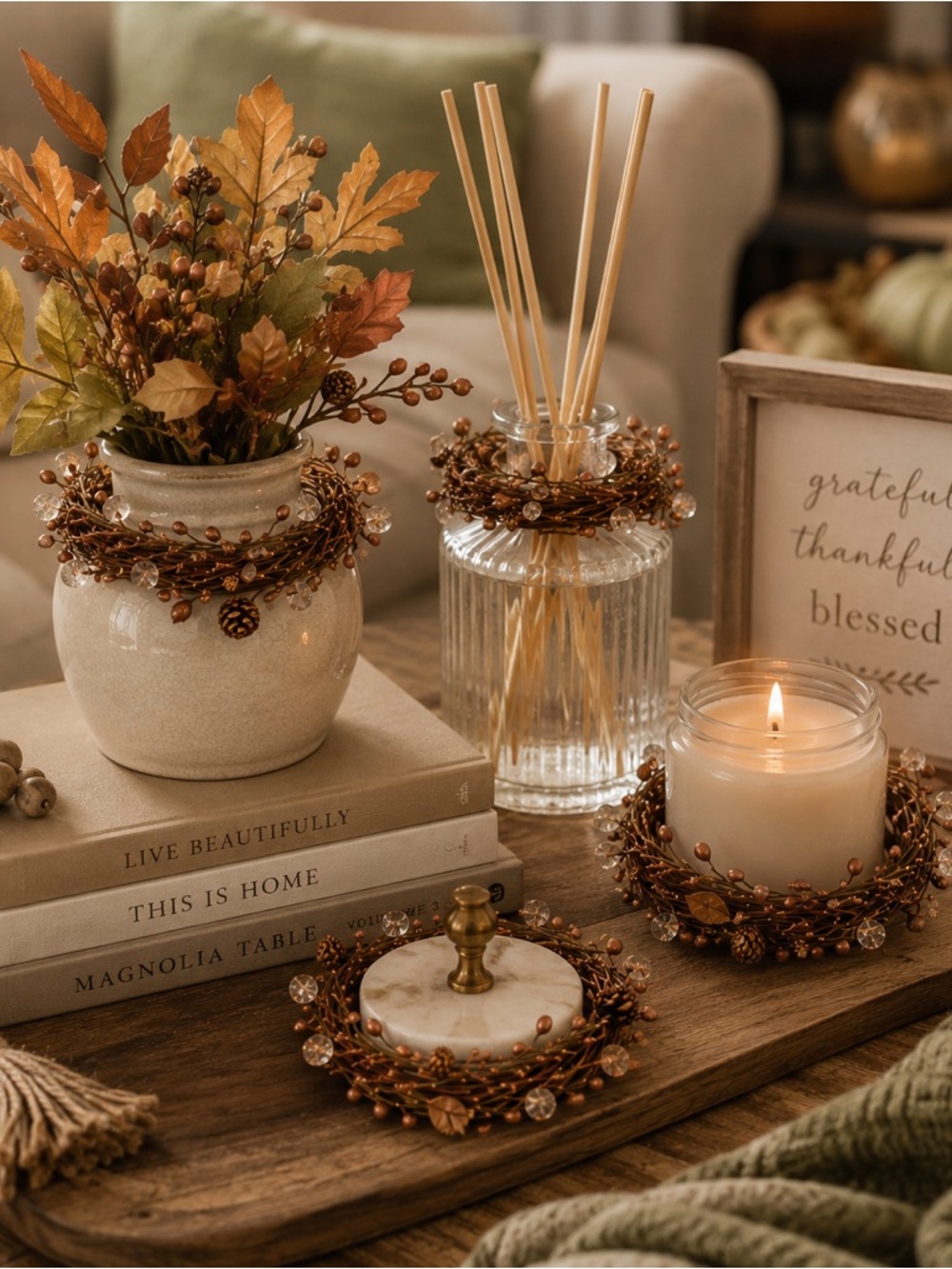 Rustic Elegant Fall Table Napkin Rings Candle Thanksgiving Gold & Copper Set 4